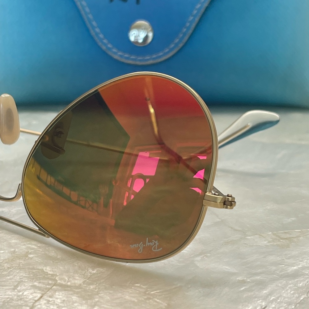 Ray Ban Aviator Orange/Pink mirror Polarized Sunglasses - Picture 3 of 15
